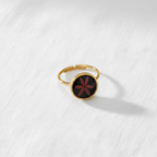 Black Dried Flower Adjustable Ring, Geometric Botanical Resin Jewelry, Nature Inspired Gift for Her