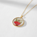 Real Dried Flower Disc Necklace, Botanical Resin Pendant Jewelry, Nature Inspired Gift for Her