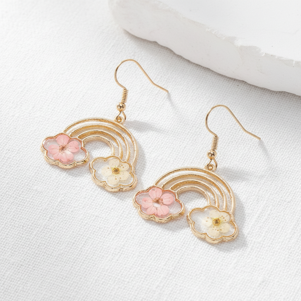 Colorful Dried Flower Resin Drop Earrings, Botanical Floral Jewelry, Nature Inspired Dangle Earrings, Gift for Her