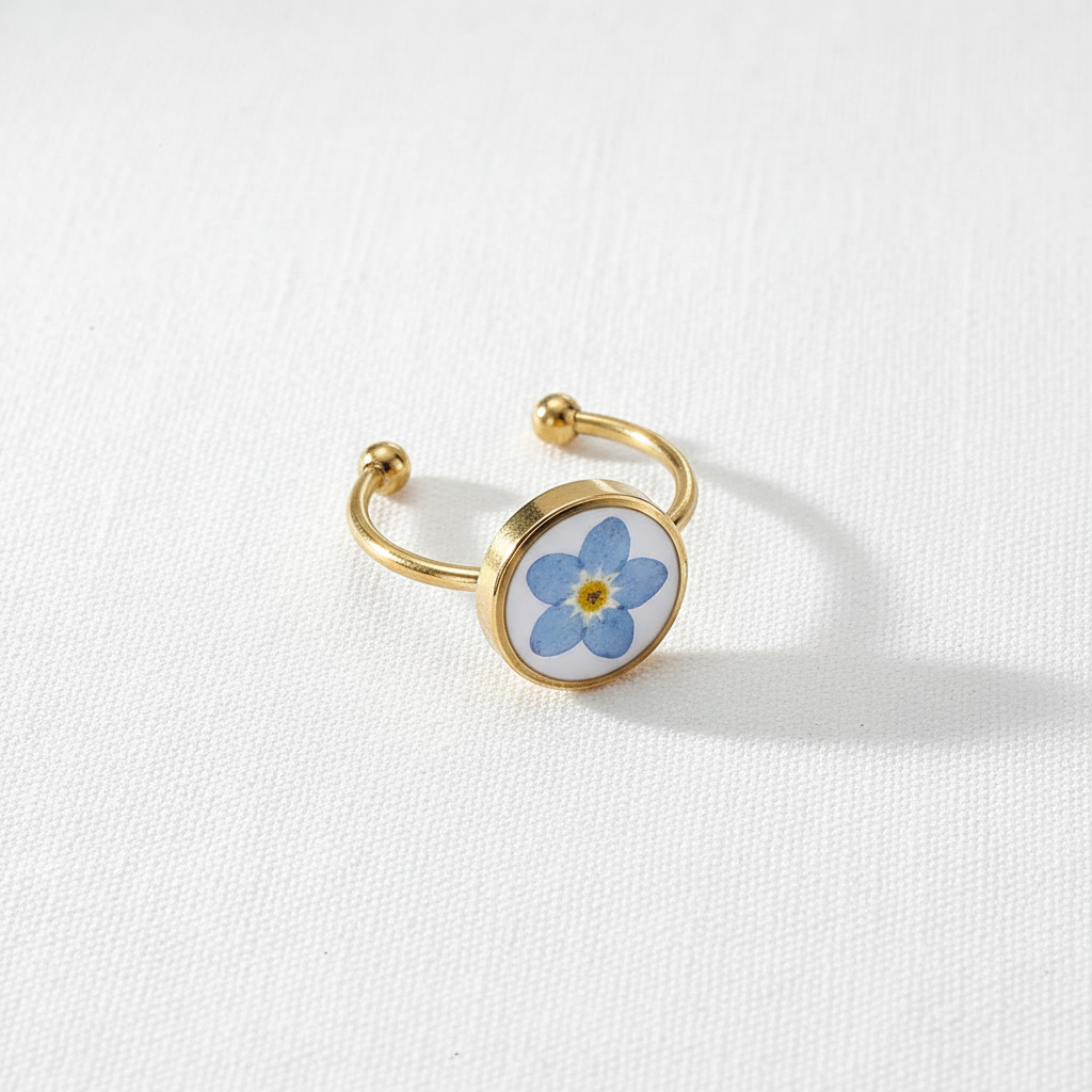 Adjustable Preserved White Botanical Ring, Floral Resin Jewelry, Nature Inspired Gift for Her