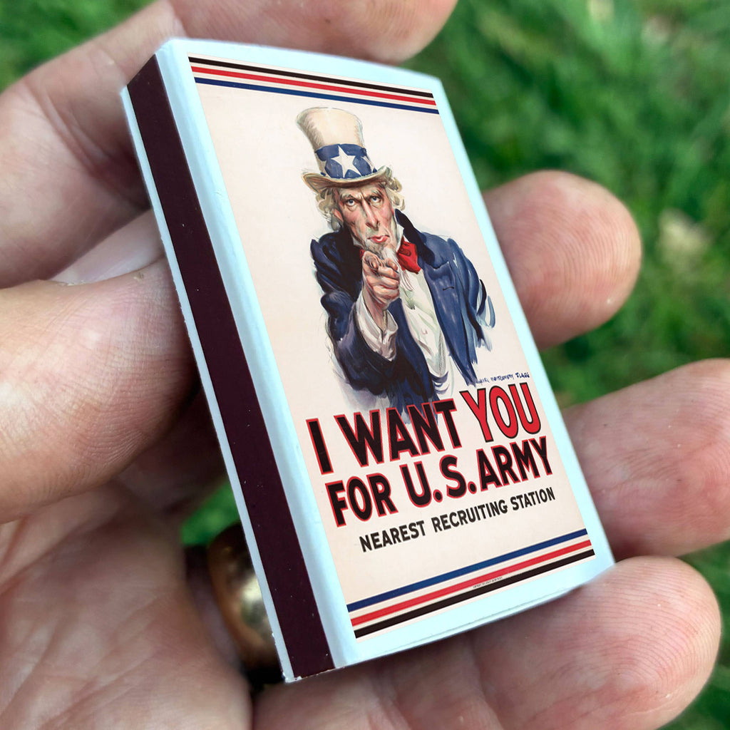 Uncle Sam Matchbox – “I Want You” Vintage Poster Matches, Patriotic Americana Gift