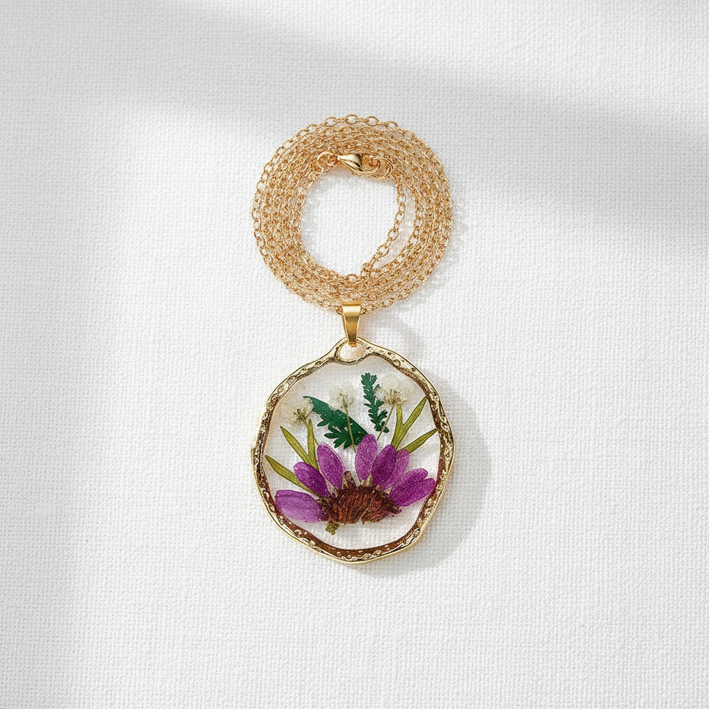 Colorful Preserved Daisy Pendant Necklace, Real Dried Flower Resin Jewelry, Botanical Nature Inspired Gift for Her