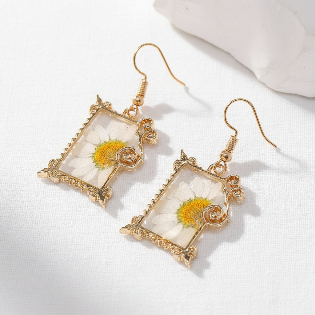 Colorful Dried Flower Resin Drop Earrings, Botanical Floral Jewelry, Nature Inspired Dangle Earrings, Gift for Her