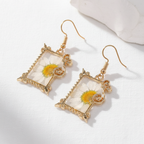 Colorful Dried Flower Resin Drop Earrings, Botanical Floral Jewelry, Nature Inspired Dangle Earrings, Gift for Her