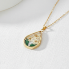 Teardrop Handmade Preserved Floral Specimen Pendant Necklace, Botanical Resin Jewelry, Gift for Her