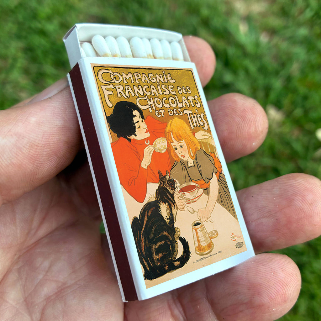 Compagnie Française des Chocolats et des Thés Matchbox | Steinlen Art Matches | Decorative Matches for Candles & Incense | Vintage Home Decor