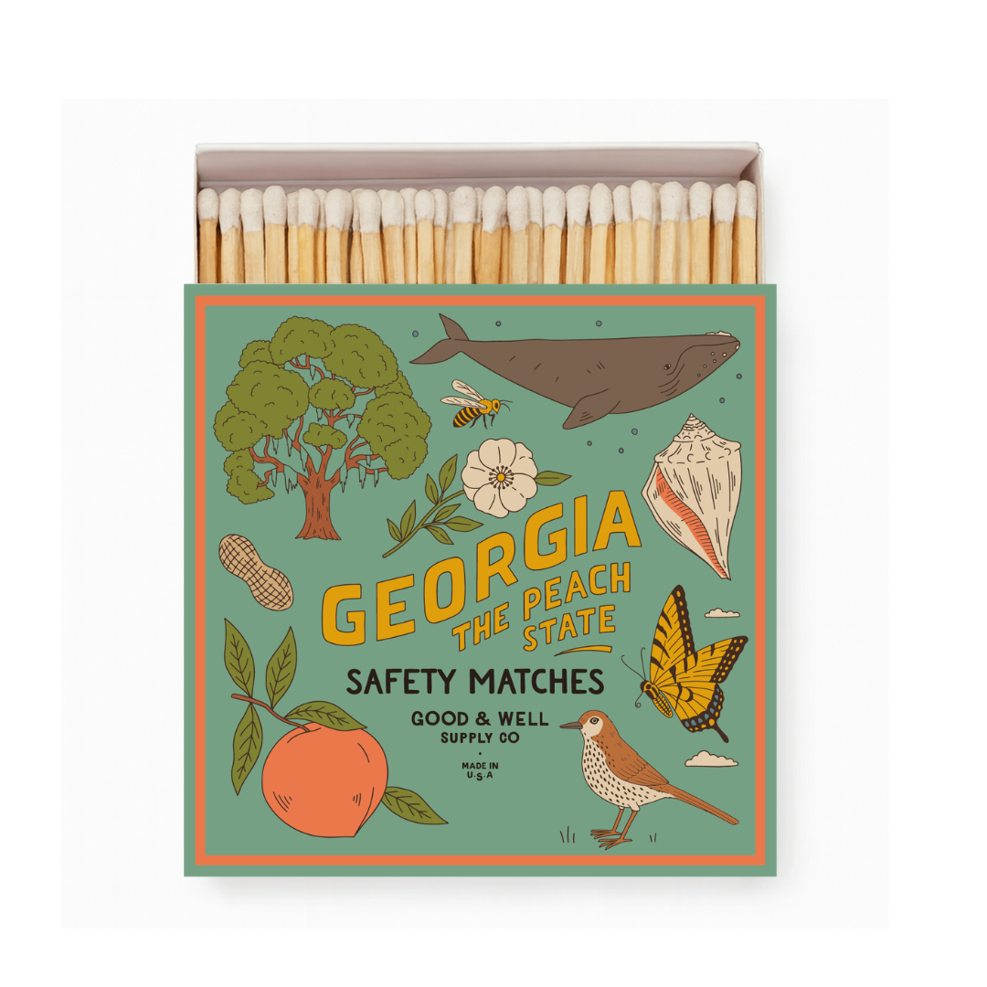 Georgia State Safety Matches | Illustrated State Matchbox | Peach State Gift | Candle Matches | Made in USA