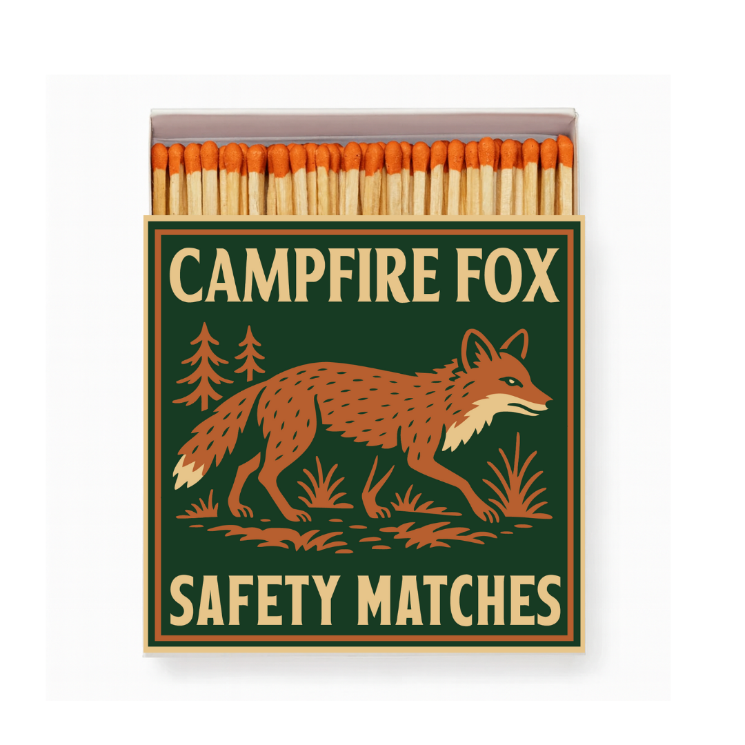 Campfire Fox Safety Matches | Camp Critters Matchbox | Woodland Candle Matches | Rustic Cabin Decor | Made in USA