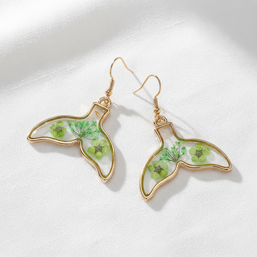 Dried Flower Drop Earrings, Green Botanical Jewelry, Nature Lover Gift for Her