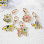 Butterfly Botanical Keychain Charm, Floral Resin Bag Accessory, Nature Inspired Gift for Her