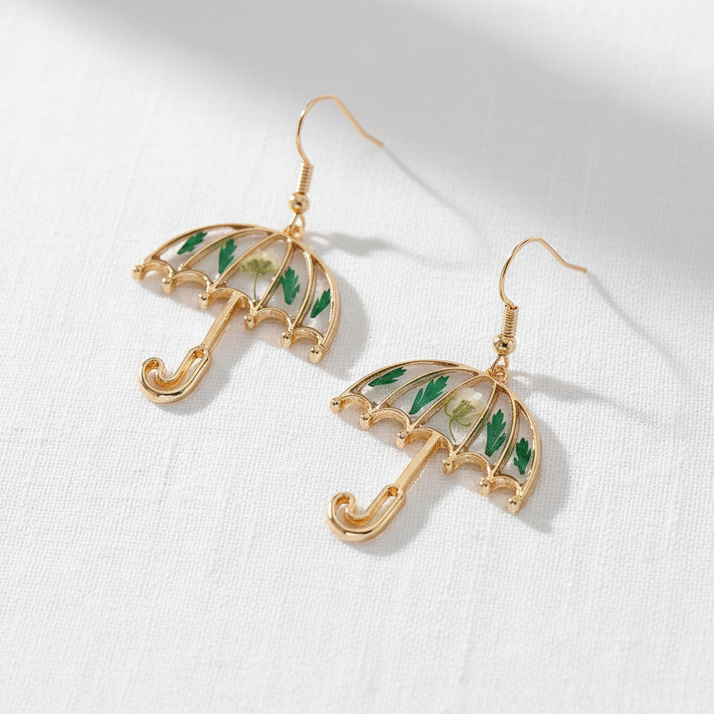 Dried Flower Drop Earrings, Green Botanical Jewelry, Nature Lover Gift for Her