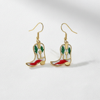 Dried Flower Cowboy Boot Dangle Earrings, Western Floral Earrings, Botanical Resin Jewelry, Cowgirl Gift for Her