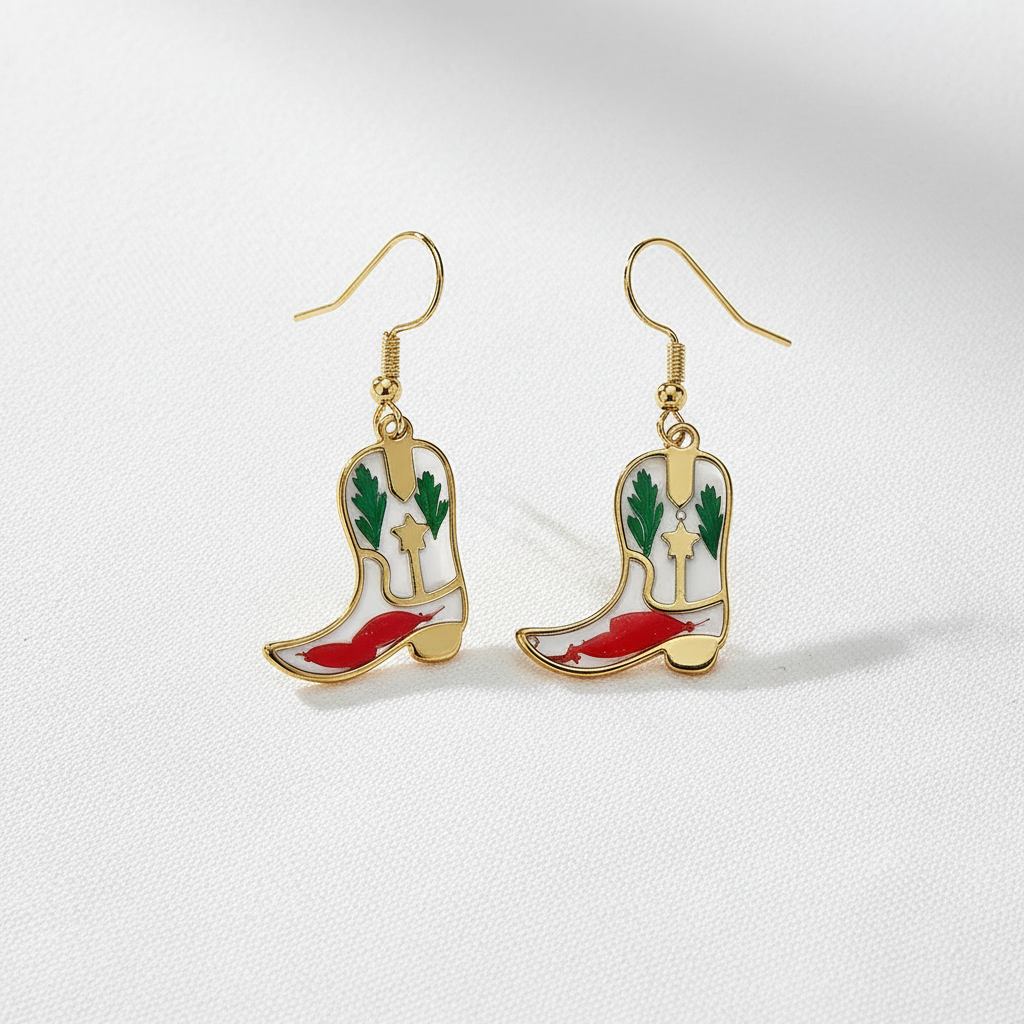 Dried Flower Cowboy Boot Dangle Earrings, Western Floral Earrings, Botanical Resin Jewelry, Cowgirl Gift for Her