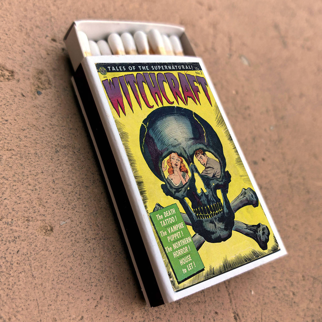 Witchcraft Horror Comic Matchbox – Vintage Skull Matches, Gothic Décor, Occult Gift