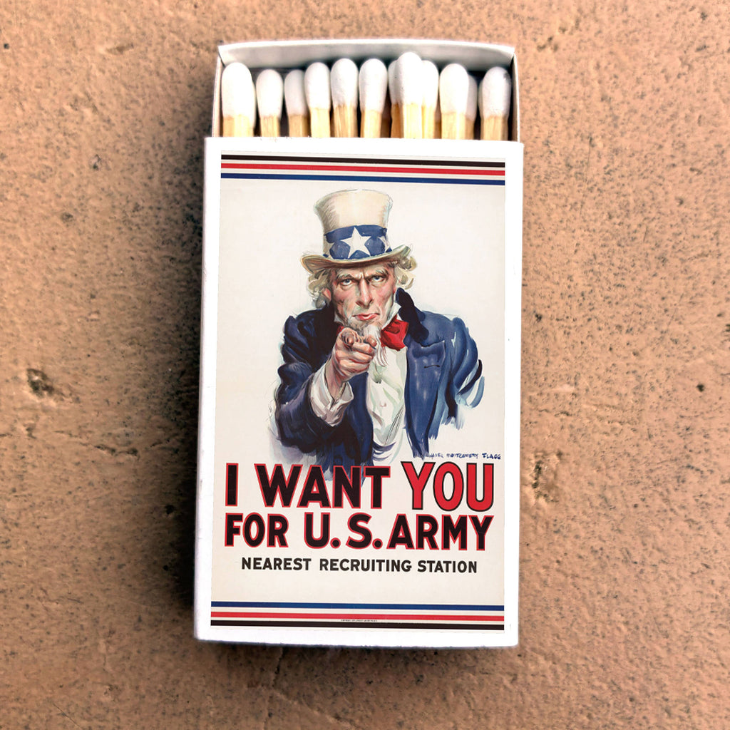 Uncle Sam Matchbox – “I Want You” Vintage Poster Matches, Patriotic Americana Gift