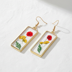 Clear Encased Botanical Geometric Drop Earrings, Real Dried Flower Resin Jewelry, Nature Inspired Gift for Her