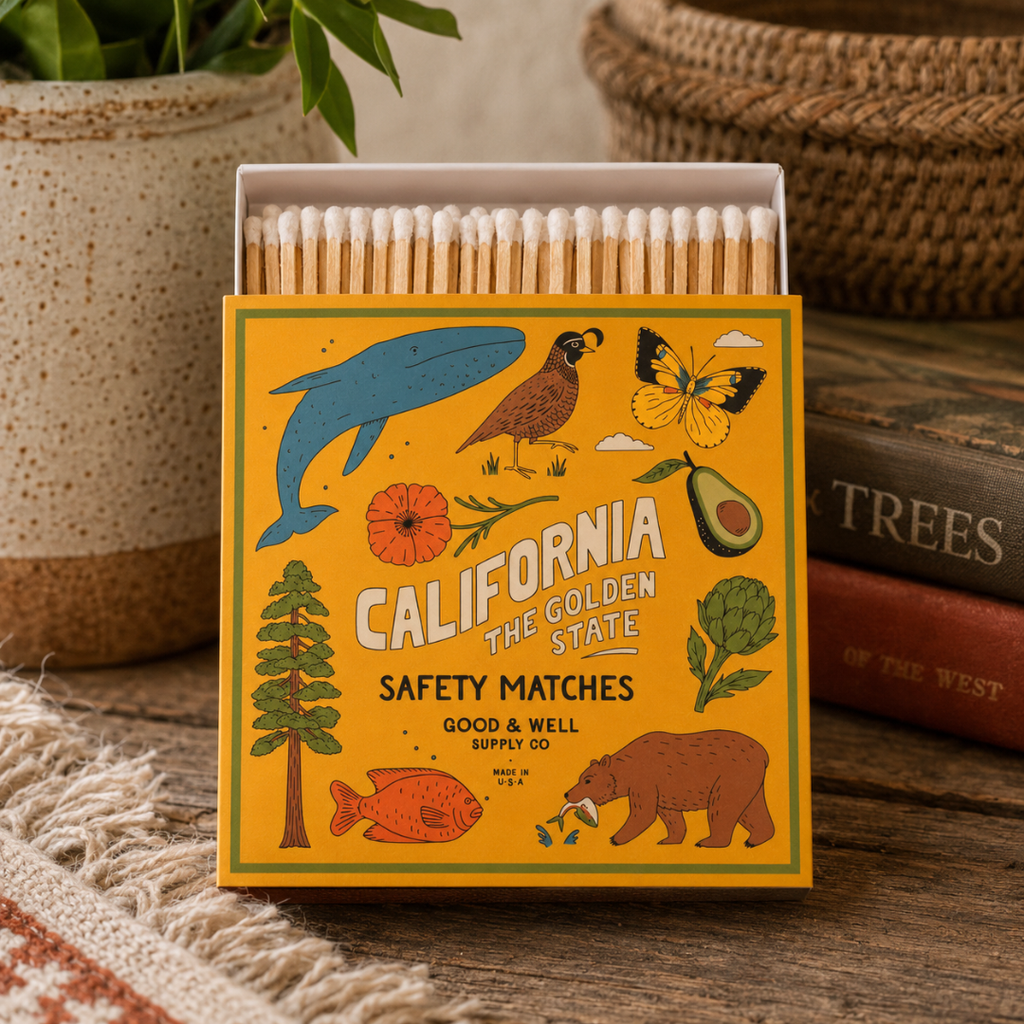 California State Safety Matches | Illustrated State Matchbox | Golden State Gift | Candle Matches | Made in USA
