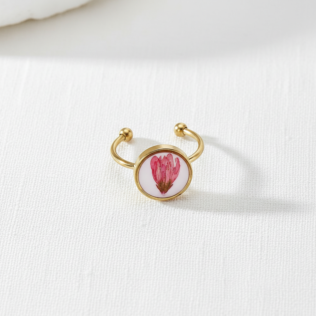 Adjustable Preserved White Botanical Ring, Floral Resin Jewelry, Nature Inspired Gift for Her