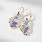 Blue Dried Flower Resin Earrings, Botanical Floral Dangle Earrings, Nature Inspired Gift for Her
