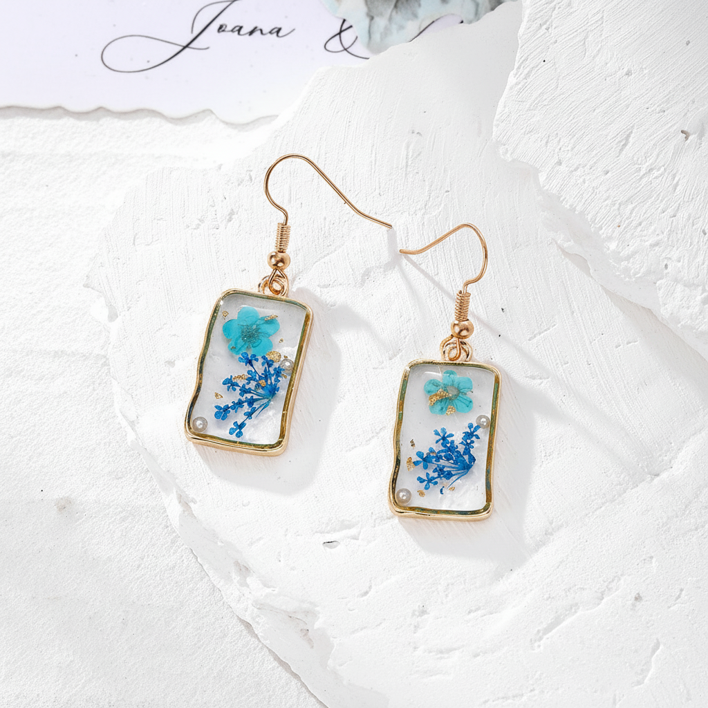 Mixed Dried Flower Dangle Earrings, Artisan Botanical Jewelry, Nature Inspired Floral Gift for Her