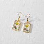 Assorted Botanical Print Geometric Rectangle Drop Earrings, Floral Dangles, Nature Inspired Gift for Her