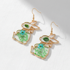 Dried Flower Drop Earrings, Green Botanical Jewelry, Nature Lover Gift for Her