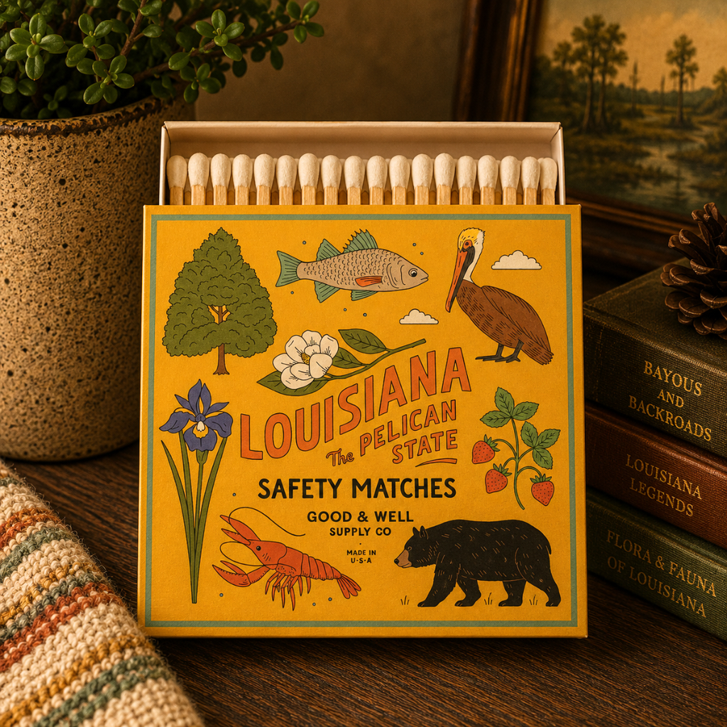 Louisiana State Safety Matches | Illustrated State Matchbox | Pelican State Gift | Candle Matches | Made in USA