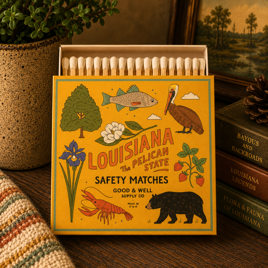 Louisiana State Safety Matches | Illustrated State Matchbox | Pelican State Gift | Candle Matches | Made in USA
