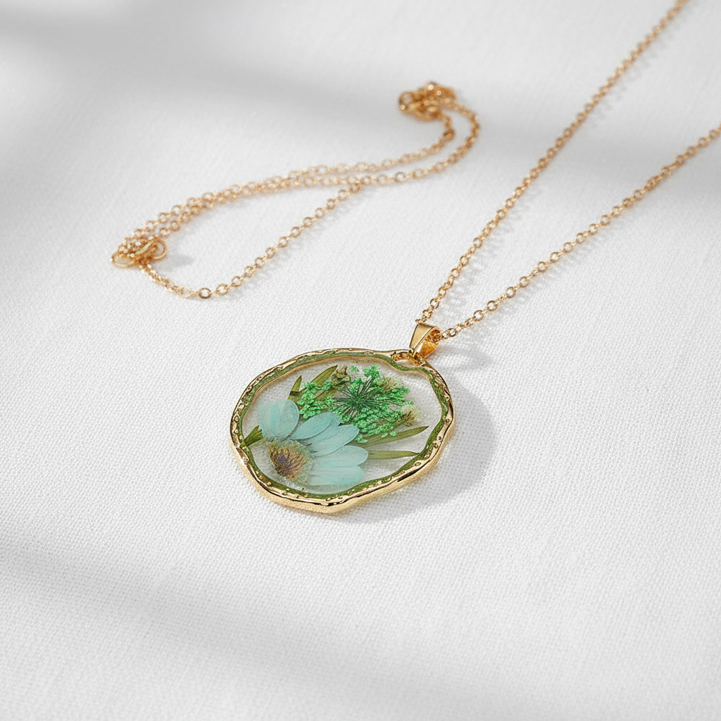 Colorful Preserved Daisy Pendant Necklace, Real Dried Flower Resin Jewelry, Botanical Nature Inspired Gift for Her