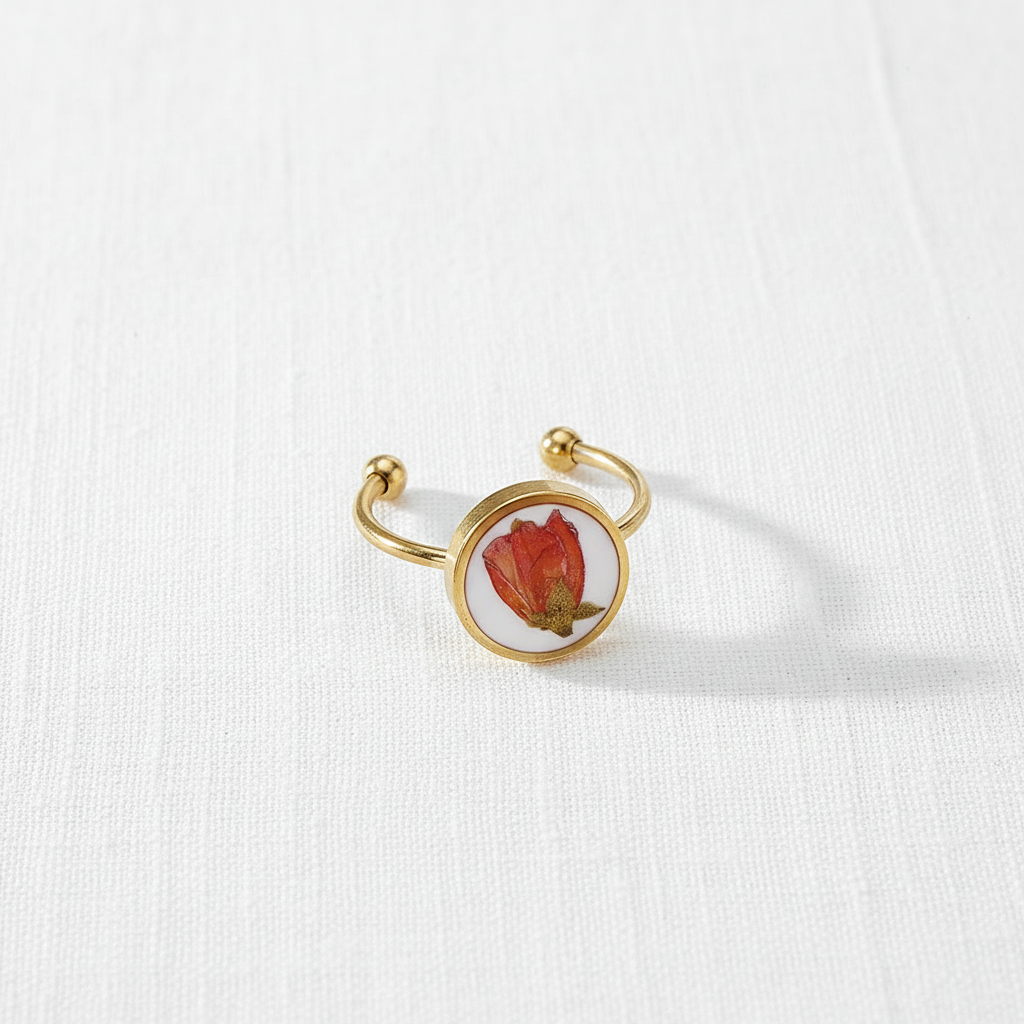 Adjustable Preserved White Botanical Ring, Floral Resin Jewelry, Nature Inspired Gift for Her