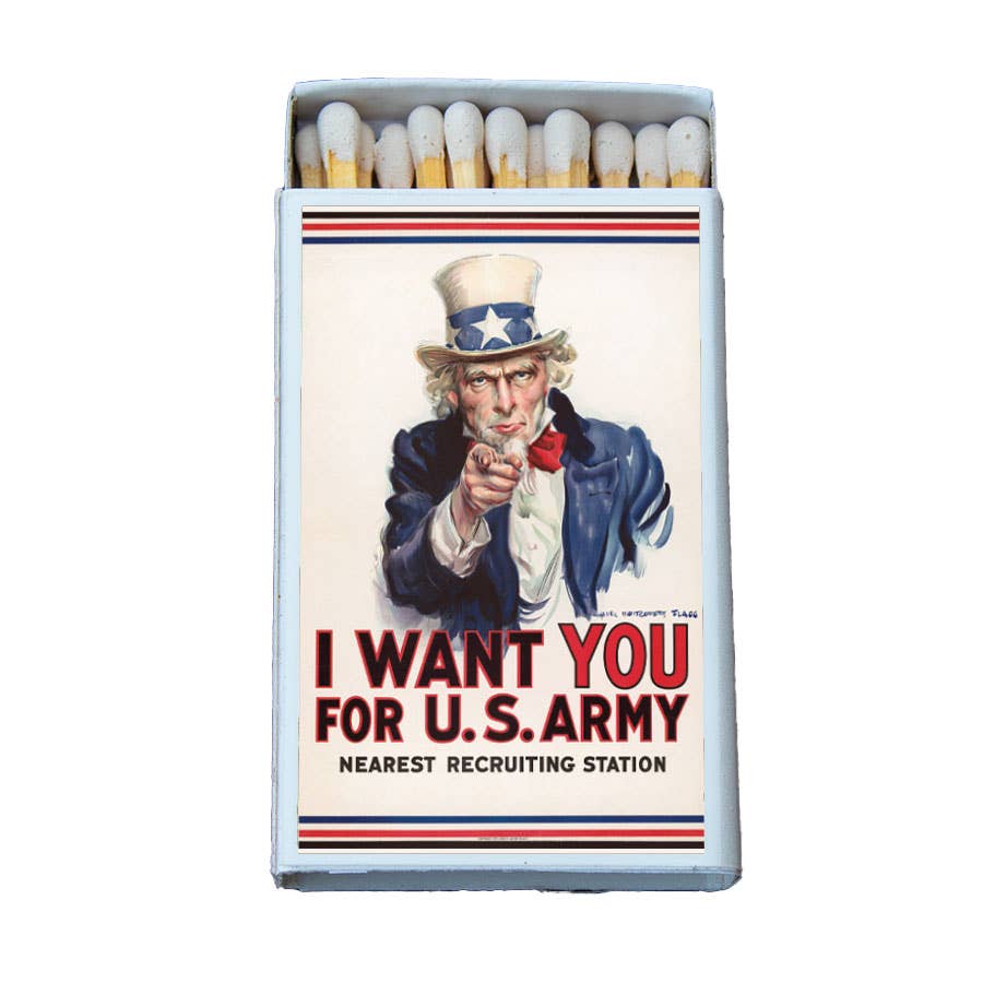 Uncle Sam Matchbox – “I Want You” Vintage Poster Matches, Patriotic Americana Gift