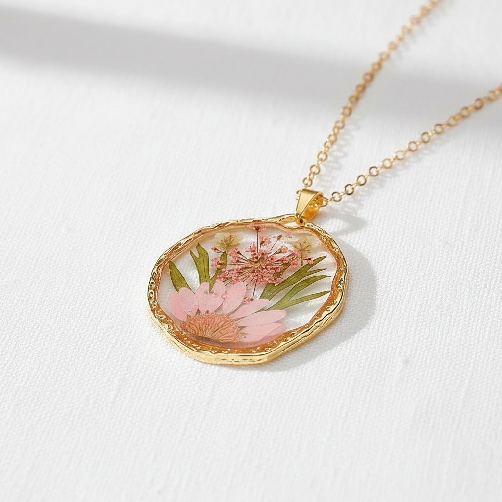 Colorful Preserved Daisy Pendant Necklace, Real Dried Flower Resin Jewelry, Botanical Nature Inspired Gift for Her