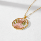 Colorful Preserved Daisy Pendant Necklace, Real Dried Flower Resin Jewelry, Botanical Nature Inspired Gift for Her