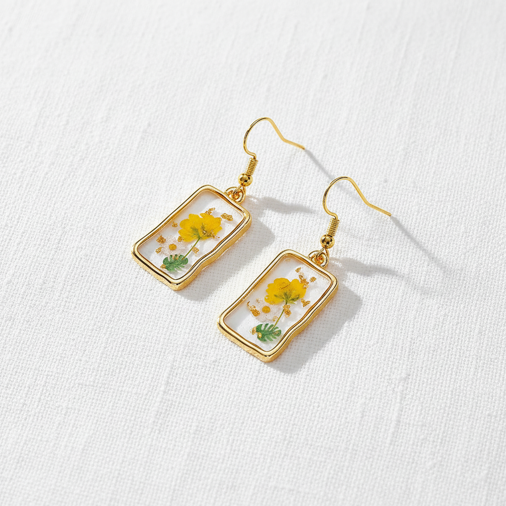 Assorted Botanical Print Geometric Rectangle Drop Earrings, Floral Dangles, Nature Inspired Gift for Her
