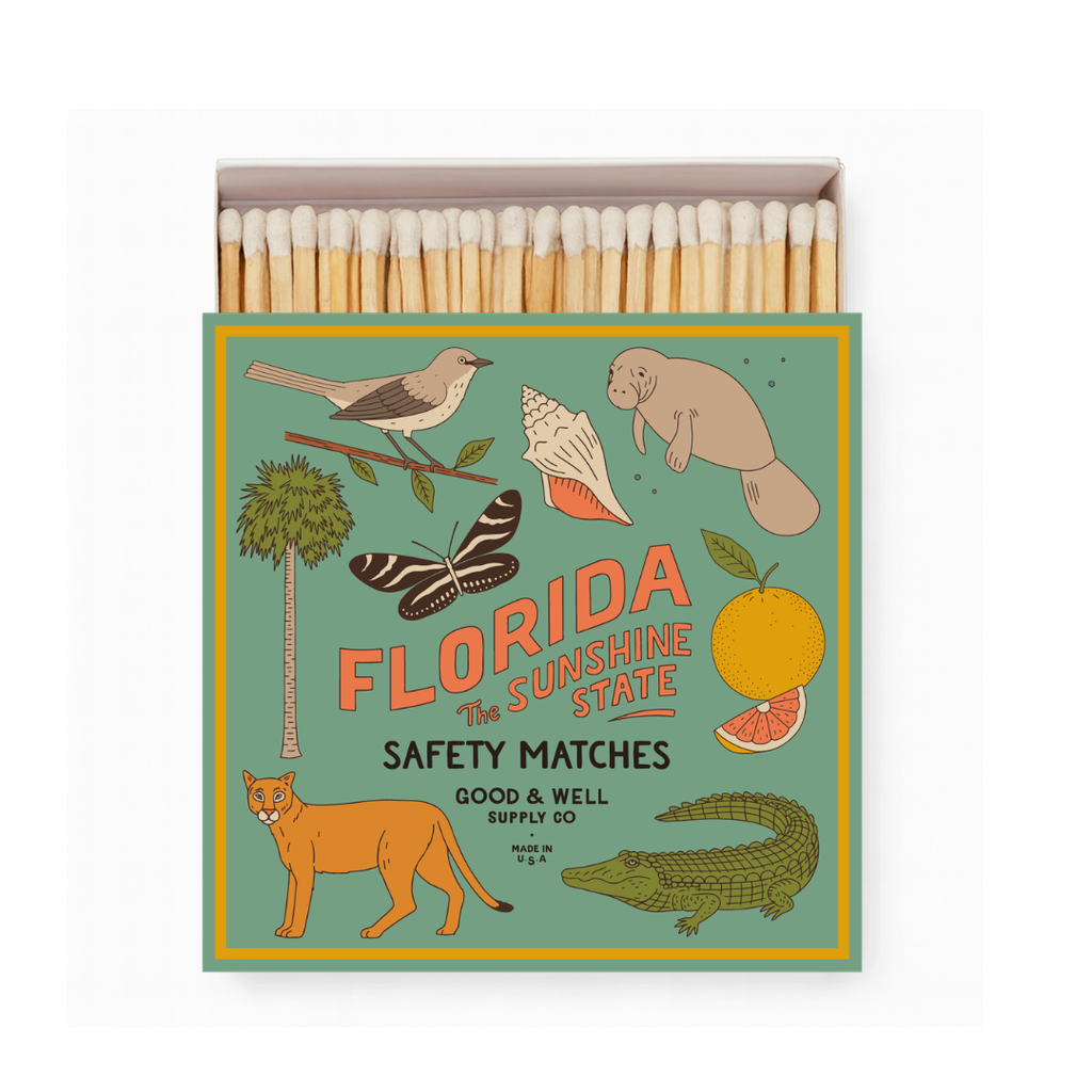 Florida State Safety Matches | Illustrated State Matchbox | Sunshine State Gift | Candle Matches | Made in USA
