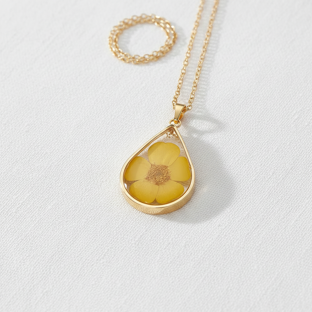 Teardrop Handmade Preserved Floral Specimen Pendant Necklace, Botanical Resin Jewelry, Gift for Her
