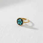Black Dried Flower Adjustable Ring, Geometric Botanical Resin Jewelry, Nature Inspired Gift for Her