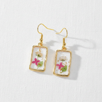 Assorted Botanical Print Geometric Rectangle Drop Earrings, Floral Dangles, Nature Inspired Gift for Her