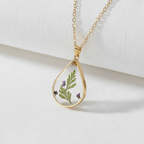Teardrop Handmade Preserved Floral Specimen Pendant Necklace, Botanical Resin Jewelry, Gift for Her