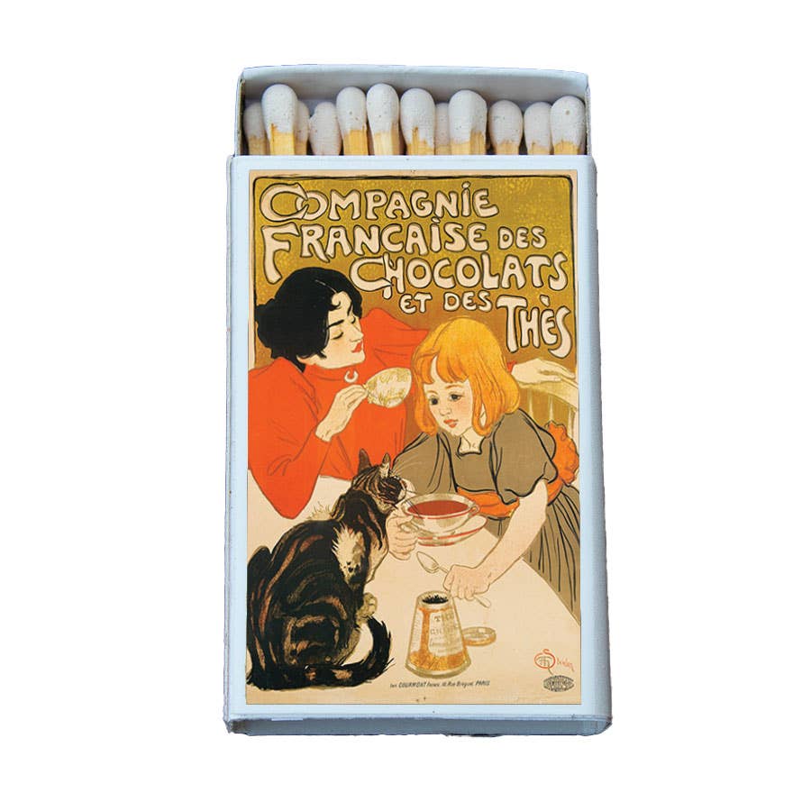 Compagnie Française des Chocolats et des Thés Matchbox | Steinlen Art Matches | Decorative Matches for Candles & Incense | Vintage Home Decor
