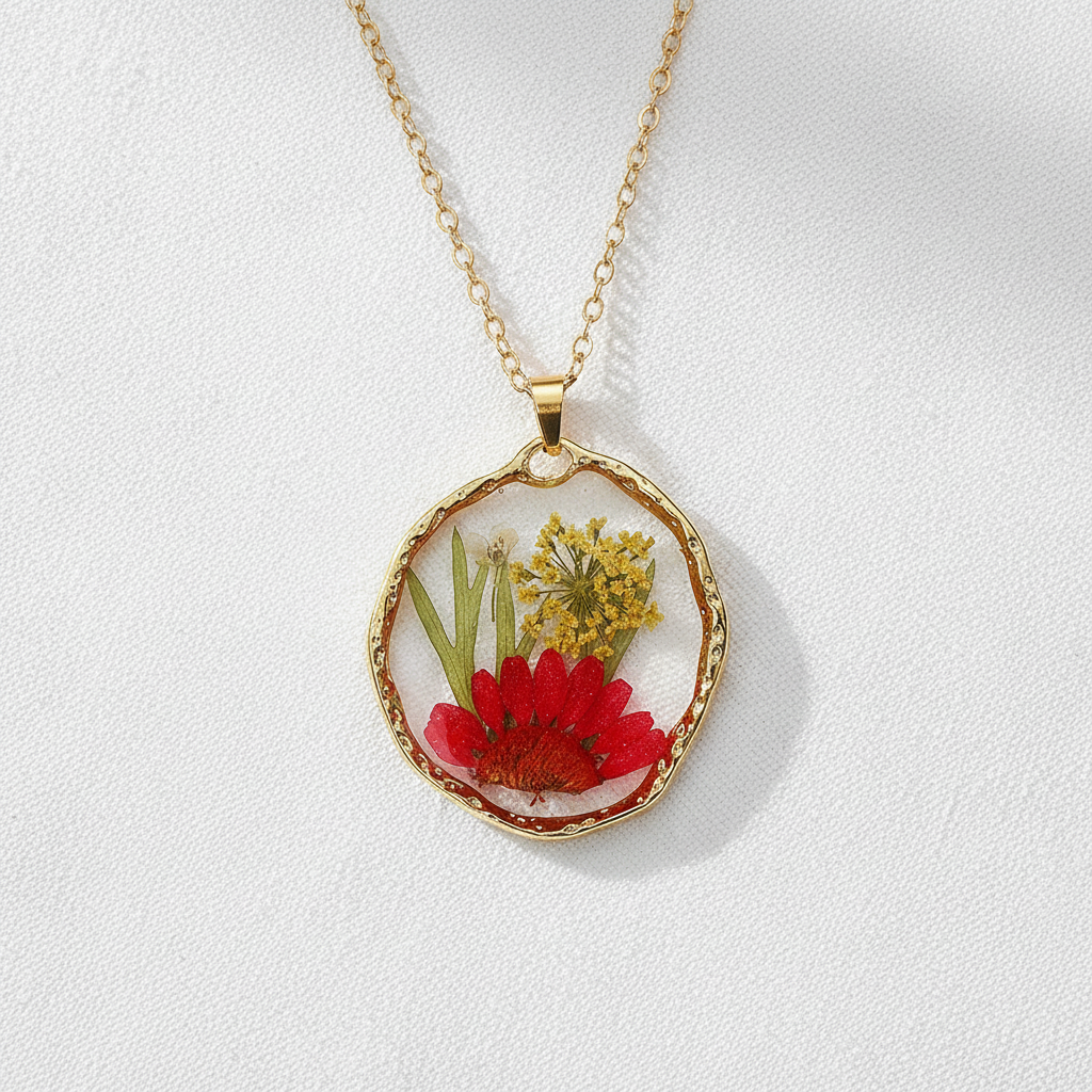 Colorful Preserved Daisy Pendant Necklace, Real Dried Flower Resin Jewelry, Botanical Nature Inspired Gift for Her