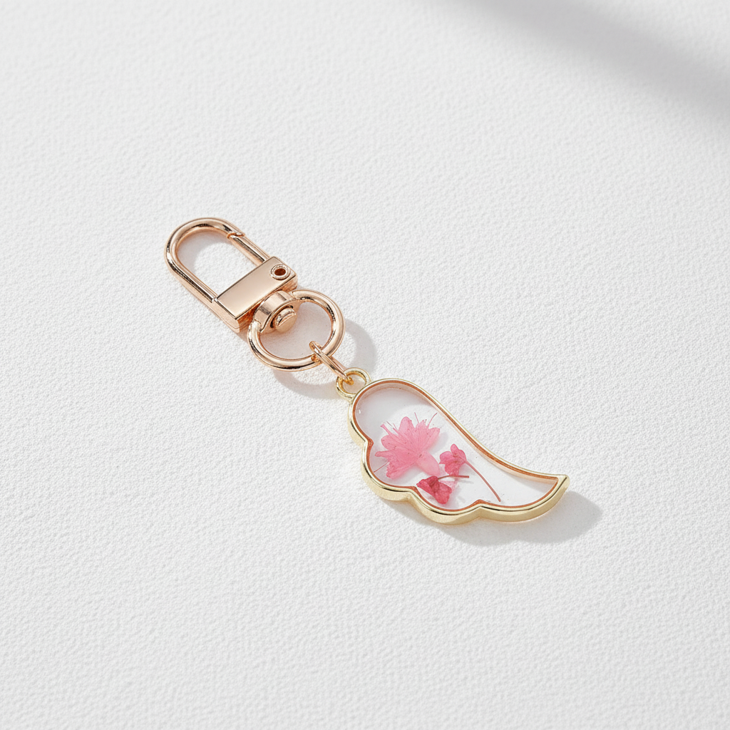 Assorted Pink Botanical Bag and Key Charm, Floral Resin Keychain, Nature Inspired Purse Charm, Gift for Her