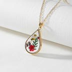 Teardrop Handmade Preserved Floral Specimen Pendant Necklace, Botanical Resin Jewelry, Gift for Her