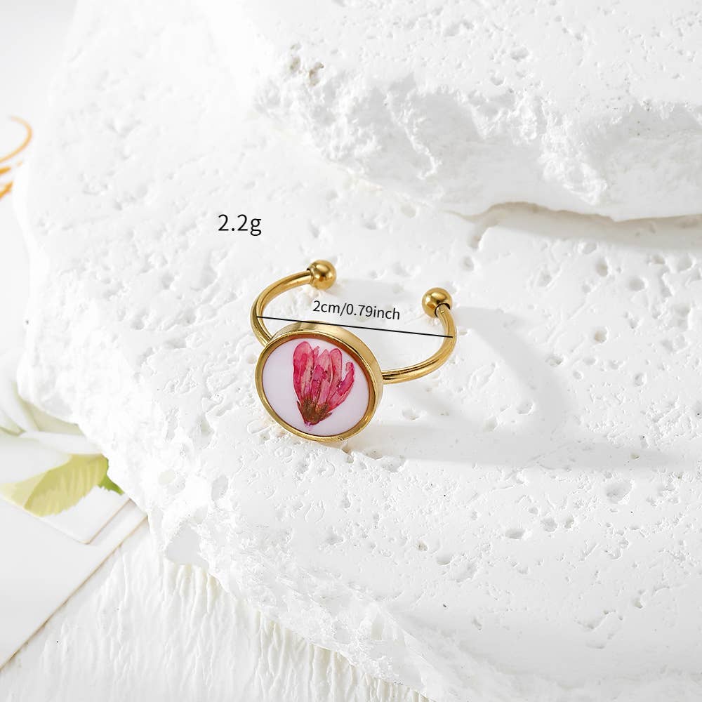 Adjustable Preserved White Botanical Ring, Floral Resin Jewelry, Nature Inspired Gift for Her