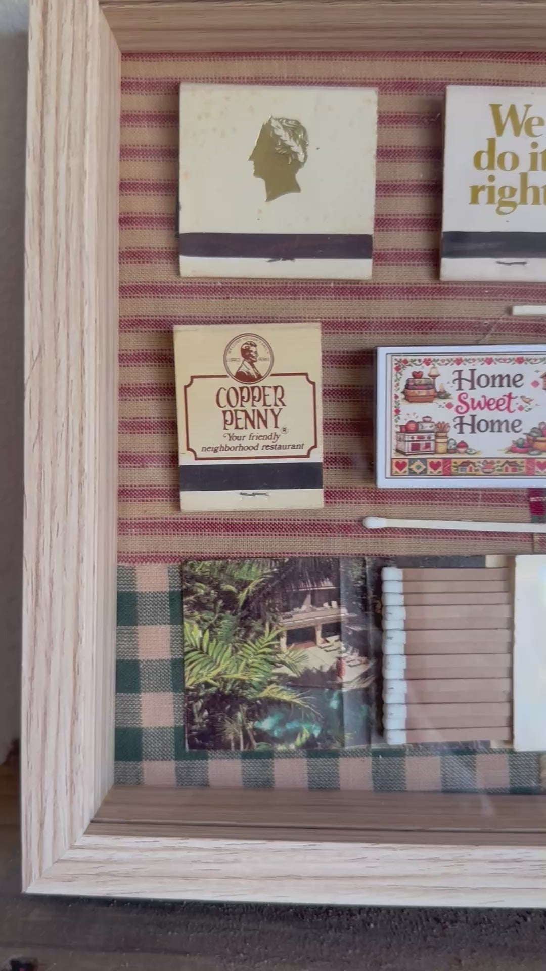 Vintage Plaid One of a Kind Matchbook Home Decor with Light Wood Frame