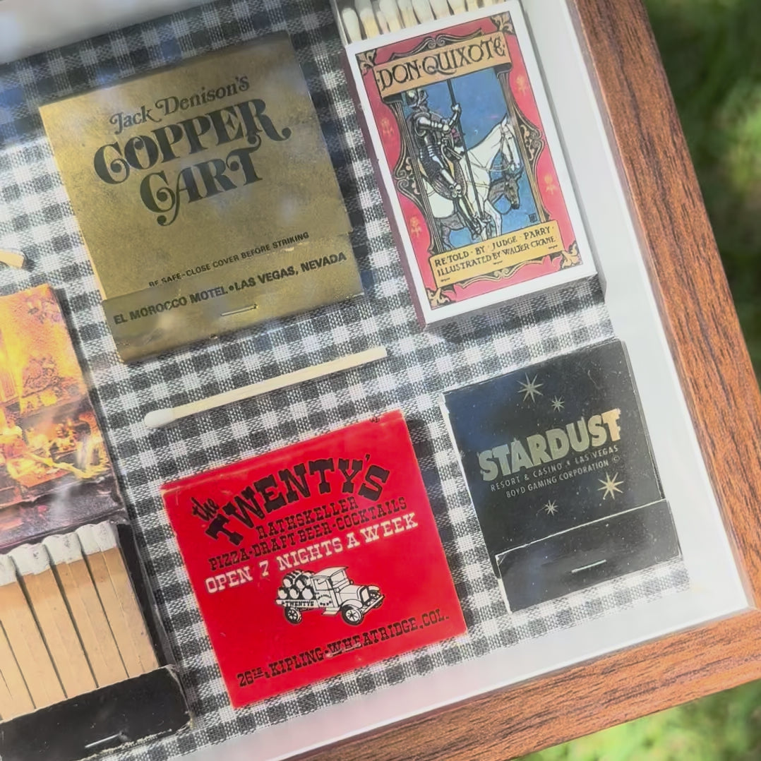 Vintage Las Vegas Matchbook Shadow Box, Don Quixote Literary Wall Art, Casino Restaurant Ephemera, 9x7 One-of-a-Kind Decor