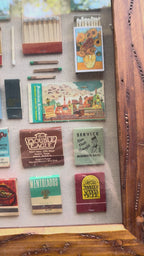 70's Colorful Vintage Matchbook Shadow Box Wall Art | Large Framed Matchbook Collection Display | Retro Travel & Restaurant Memorabilia Decor