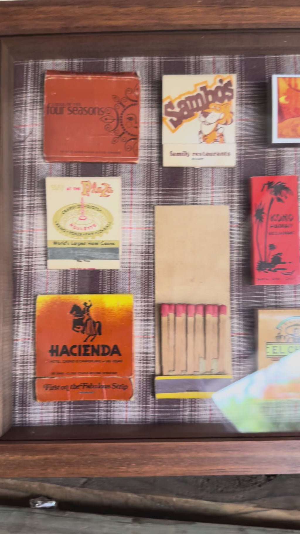 Vintage Orange Plaid Matchbook Shadow Box | Retro Hotel and Casino Wall Art | Mid-Century Bar Décor